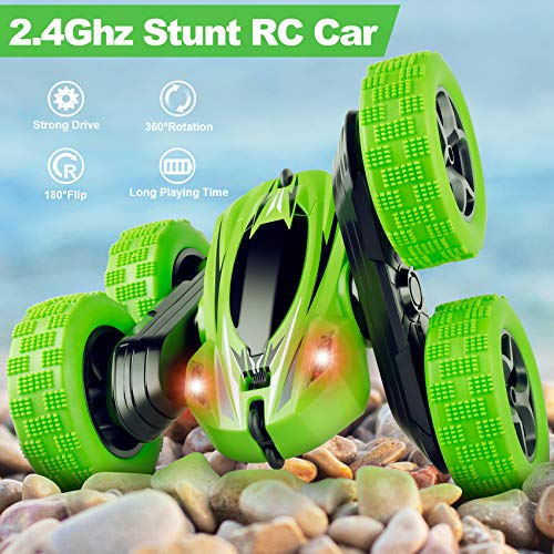 RC Cars 2.4GHz Fast Stunt RC Car, 4WD Double Sided 360° Rotating w/ Headlights