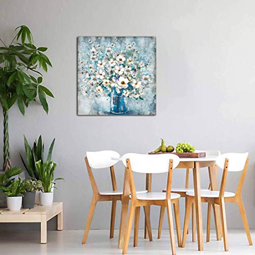 White Flower in Blue Bottle  Wall Art Canvass