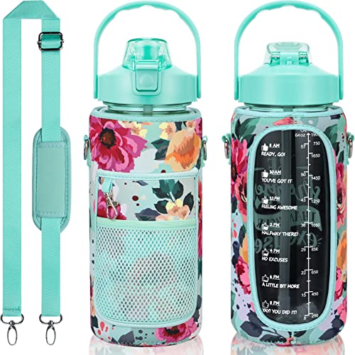 Half Gallon Motivational Water Bottle w/ Sleeve & Strap 64 OZ