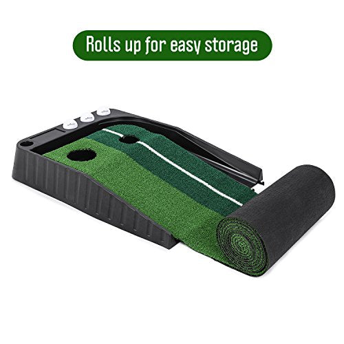 Indoor Golf Putting Green – Portable Mat w/ Auto Ball Return Function- 3 Bonus Balls