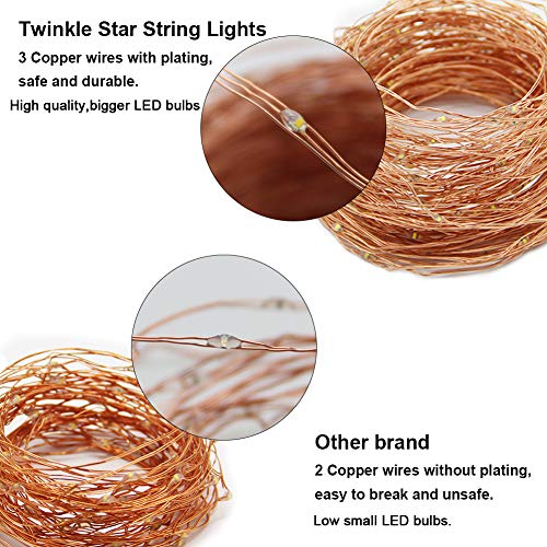 Twinkle Star 200 LED 66 FT Copper String Lights Fairy String Lights 8 Modes LED Lights USB Powered with Remote Control