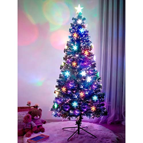 Pre-Lit Optical Fiber Christmas Artificial Tree w/ LED RGB Color Changing Lights