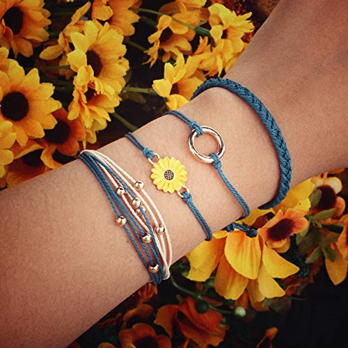 Sunflower String Bracelet Handmade Braided Rope Charms Boho Surfer Bracelet