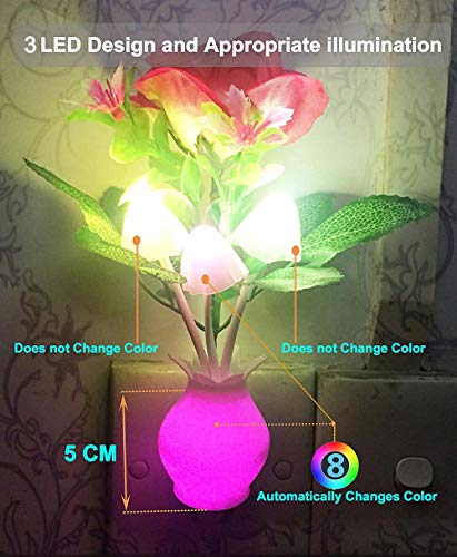 [2 Pack] Plug-in Flower LED Mushroom Night Light Lamp w/ Dusk to Dawn Sensor