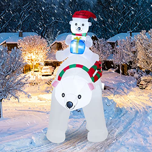 6 FT Christmas Inflatable Polar Bear & Cub with Santa Hat