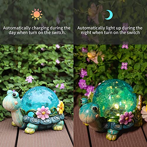 Garden Turtle Statue Outdoor Figurine Glass Solar Lights Decor