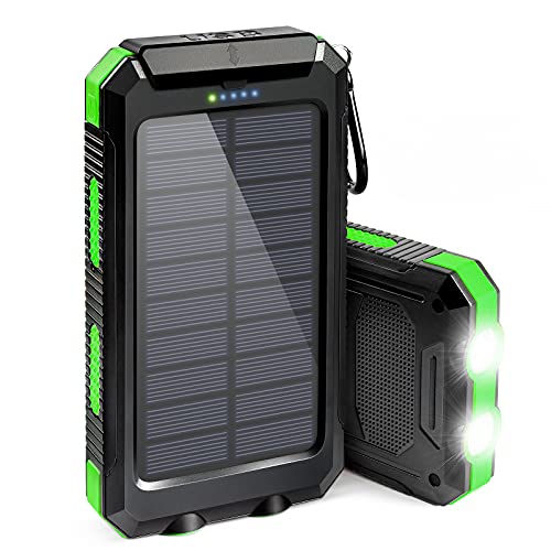 Portable Solar Power Bank for Cell Phone, Dual 5V/2.1A USB Ports Output, 2 Led Flashlight, Perfect for Outdoor Activities