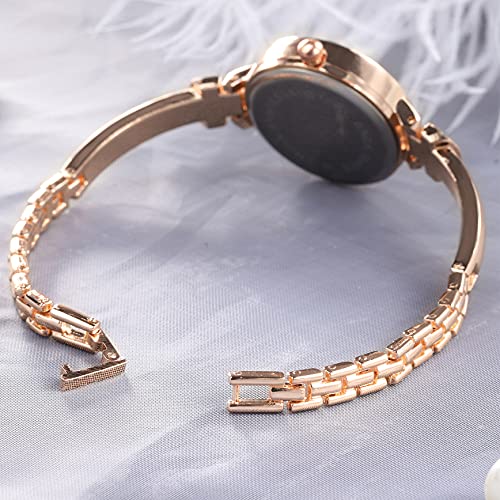 Elegant Rose Gold/Silver Watch & 3 Bracelets Set for Women