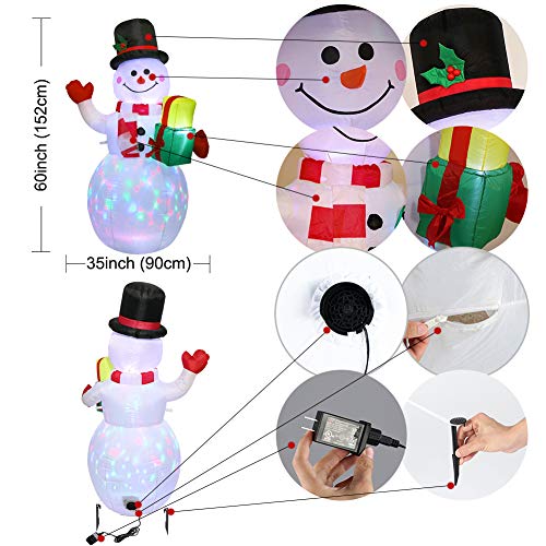 5FT Christmas Inflatables Outdoor Decorations, Inflatable Snowman Blow Up Yard Decorations with Rotating LED