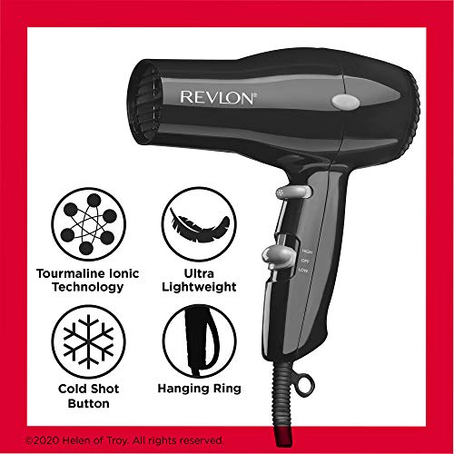 REVLON 1875W Lightweight + Compact Travel Hair Dryer, Black