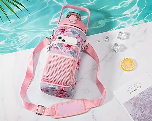 Half Gallon Motivational Water Bottle w/ Sleeve & Strap 64 OZ