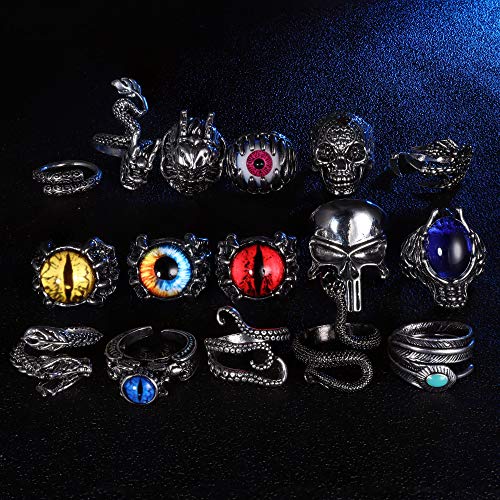 6 Pieces Gothic Vintage Punk Rings for Men Women