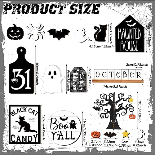 15 Pcs Halloween Tiered Tray  Set Cute  Wooden Signs Farmhouse Rustic