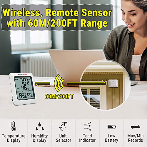 Digital Hygrometer Indoor Outdoor Thermometer Wireless & Humidity Gauge