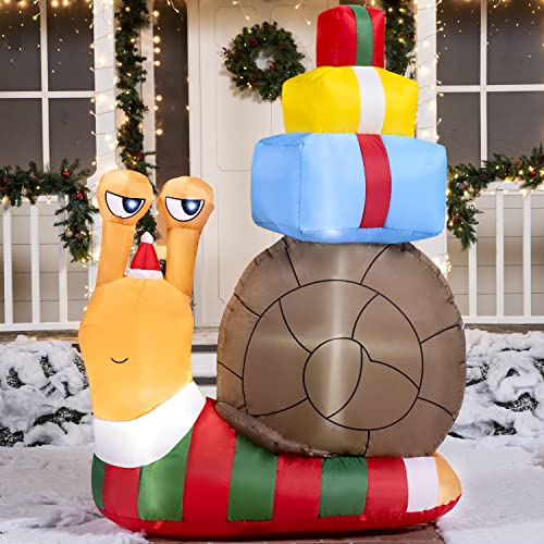 6 FT Christmas Inflatable Cute Snail w/ a Stack of Gifts