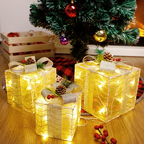 Set of 3 Lighted Gift Boxes Christmas Decorations