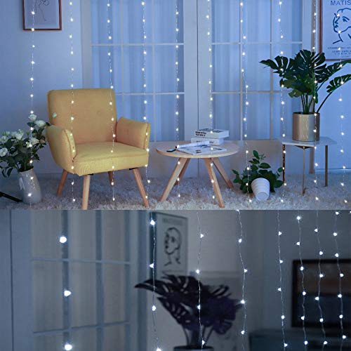 300 LED 8 Lighting Modes Fairy Copper Window Curtain String Lights with Remote