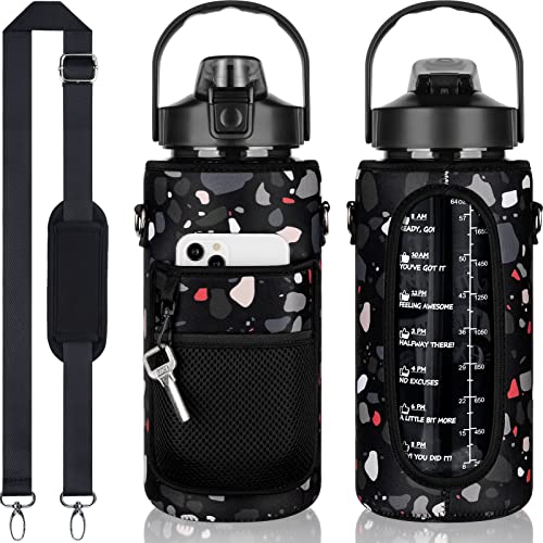 Half Gallon Motivational Water Bottle w/ Sleeve & Strap 64 OZ