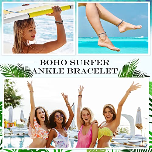 18 Pcs  Surfer Ankle Adjustable Beaded Anklets Unisex Handmade Braided Waterproof  Colorful Anklet