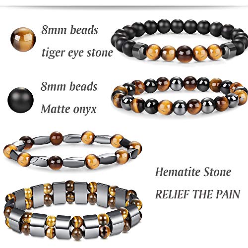 4Pcs Hematite Bead Bracelet for Men Women 8mm Tiger Eye Stone Beads