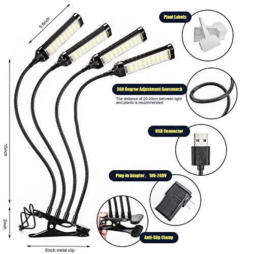 Grow Lights for Indoor Plants, Clip-on Full Spectrum, 200 LED 10 Dimmable Levels, 4/8/12H Timer