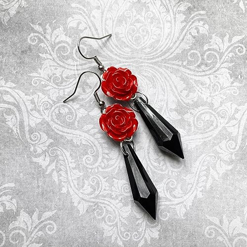 Gothic Dark Bat Dangle Earrings Red Black Crystal Gems Bat Earrings Punk Rock Style Bat Animal Earrings 