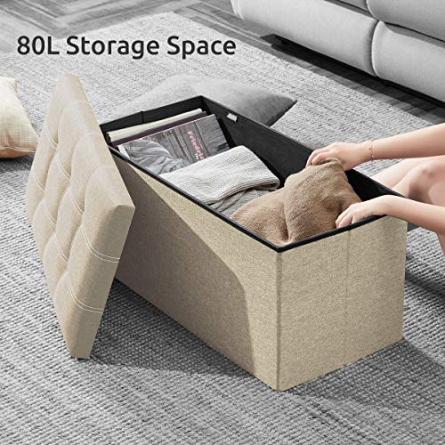 30 inches Storage Ottoman Bench, Foldable Footrest Shoe Bench w/ 80L Storage Space, Support 350lbs