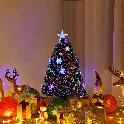 Pre-Lit Fiber Optic Artificial Christmas Tree w/ Multicolor Led Lights & Snowflakes