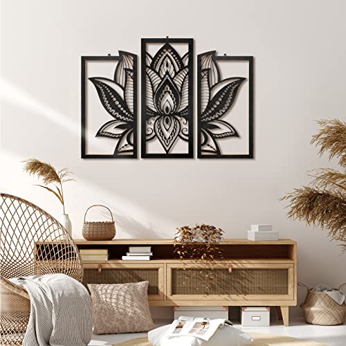 3 Pcs Large Lotus Flower Wall Art Mandala Carved Wood Wall Art Decoration