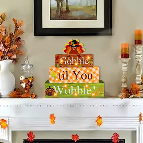 Thanksgiving Wooden Block Sign with Led Lights