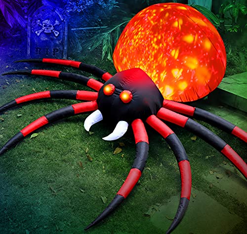 8 FT Halloween Inflatable Spider Outdoor Decorations for Yard, Giant Crawling Spider with LED Rotating Flame,