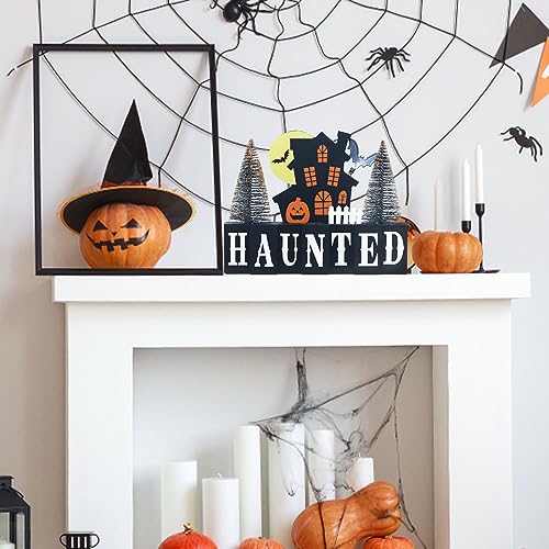Halloween Decorations Indoor, Large Decorative HALLOWEEN Wood Sign with Ghosts and Spooky Cat