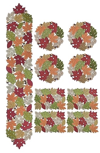 Fall Table Runner 54inches Long, Thanksgiving Harvest Cutwork Embroidered Table Runner 13in x 54in, Autumn Maple Leaves Table Decoration for Home Dining Kitchen Table