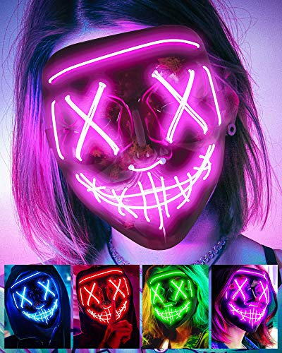 Scary Halloween Mask, LED Light up Mask Cosplay, Glowing in The Dark Mask Costume 3 Lighting Modes