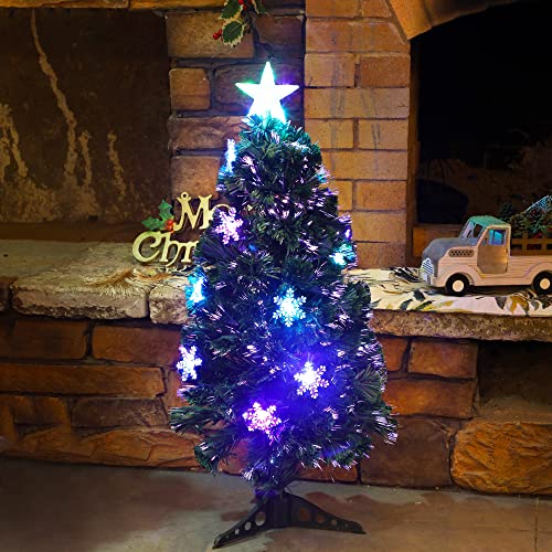 Pre-Lit Optical Fiber Christmas Artificial Tree w/ LED RGB Color Changing Lights