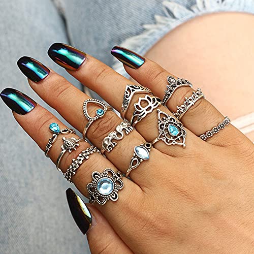 82 Pcs Vintage Silver Knuckle Bohemian Stackable Stone Crystal Rings Set for Women