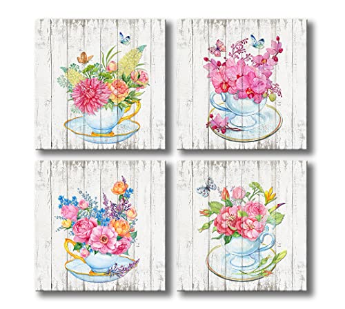 Pink Flower Canvas Wall Art Decor 12x12 - 4 Panels & Ready to Hang