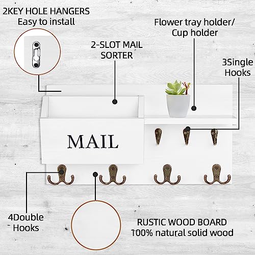 Key Holder for Wall, Mail and Key Hanger Wall Mount with Double Key Hook and Hat Coat Rack Shelf