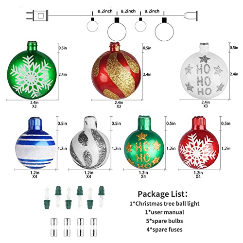 28ft 25 Bulbs Christmas Ball Ornaments w/ Lights