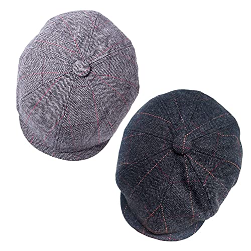 2 Pack Newsboy Hats for Men Classic 8 Panel Wool Blend