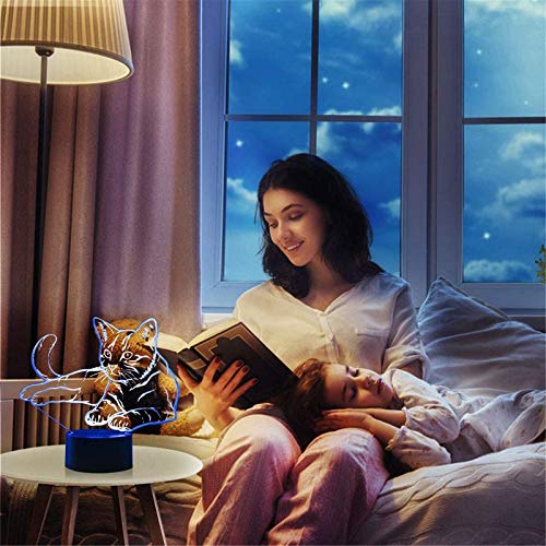 Cat 3D Illusion Beside Table Lamp,16 Colors Changing Touch Switch w/ Remote Control