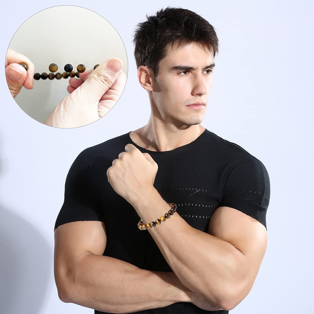 12 Pcs 8mm Gemstones Beaded Bracelets for Men Women Stone Bead Healing Stretch