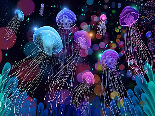 Under Sea Ocean Jellyfish Tapestry Wall Hanging Fantasy Magical Colorful Marine Life Tapestry