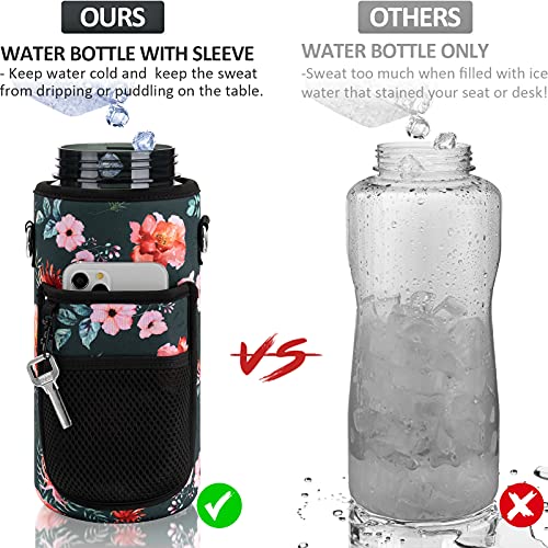 Half Gallon Motivational Water Bottle w/ Sleeve & Strap 64 OZ