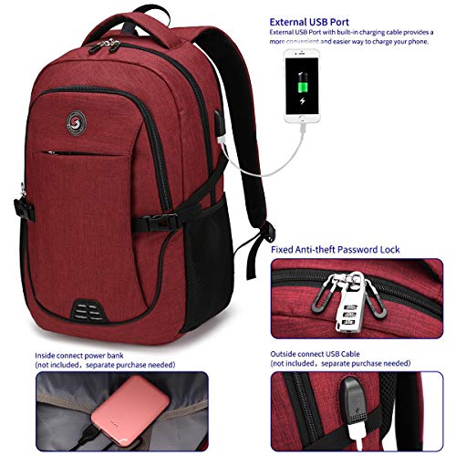 Anti Theft Laptop/Travel Backpacks Bookbag w/ USB Charging Port Fits 15.6 Inch Laptop