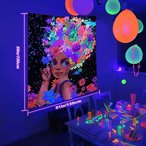 UV Reactive Beautiful Afro Black Woman Tapestry 51"X59"