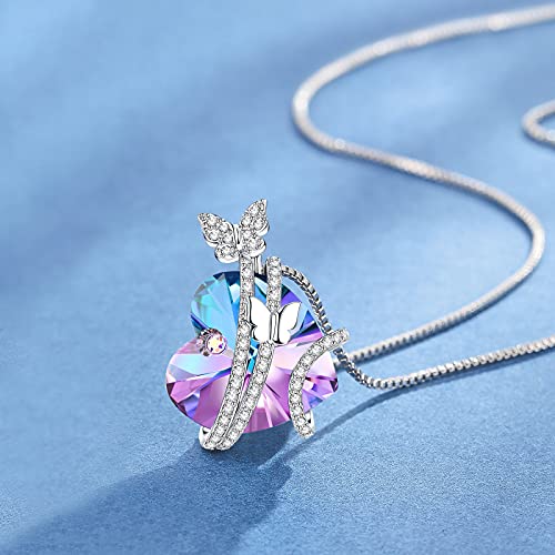 Butterfly Love Heart Necklace with Crystals for Women