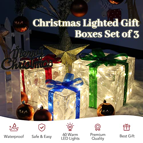 Set of 3  Christmas Decorations Lighted Gift Boxes