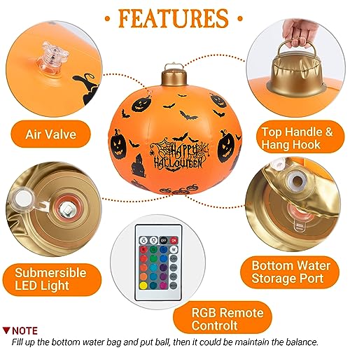 Halloween Inflatable Ball Pumpkin Ball with Remote and Built-in Battery Powered Color Changing LED Light