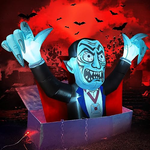 6.8 FT Halloween Inflatables Outdoor Decorations Vampire w/ Red Cloak w/ Build-in LED Lights